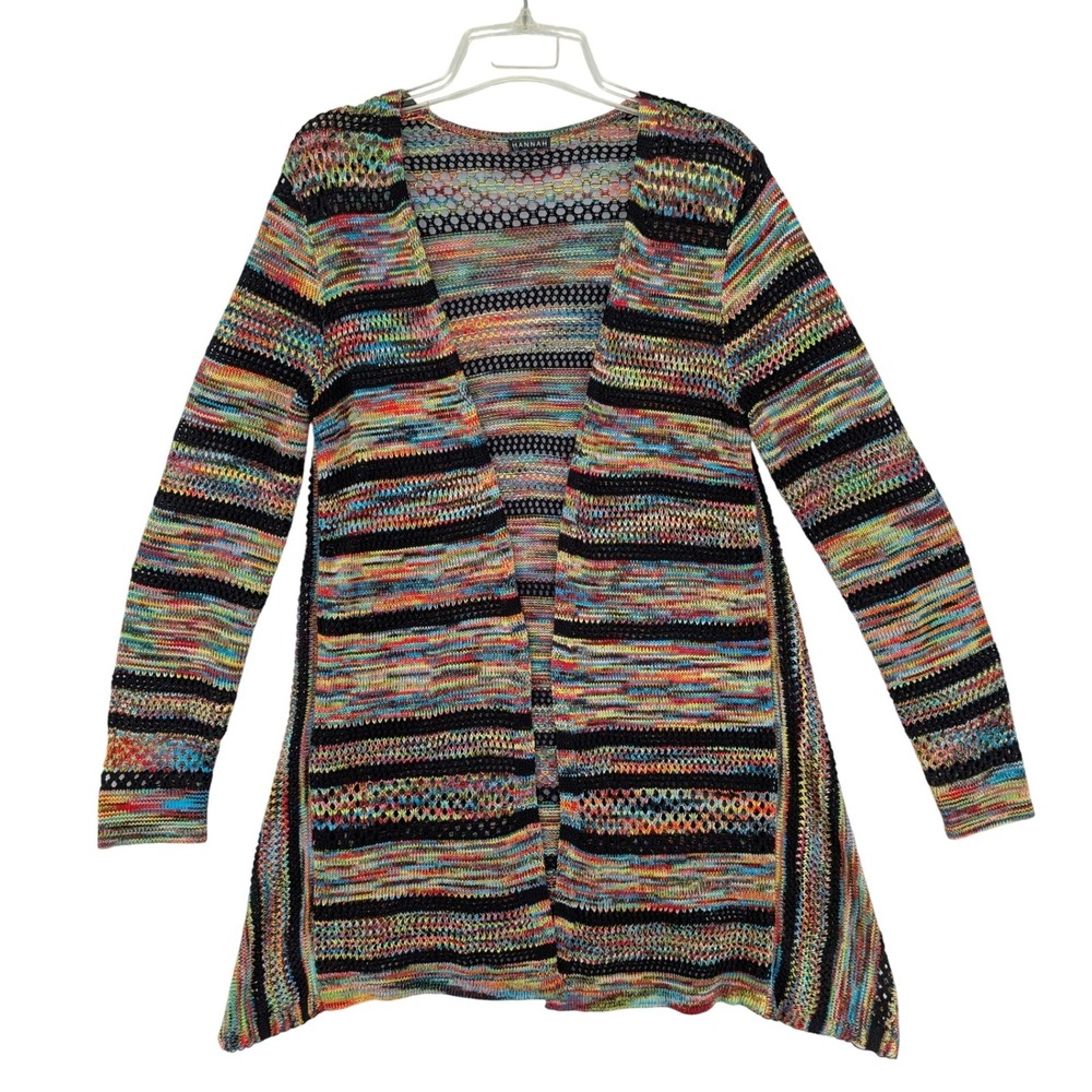 S Hannah Women's Multicolor Striped Open Front Crochet Knit Cardigan‎ Sweater